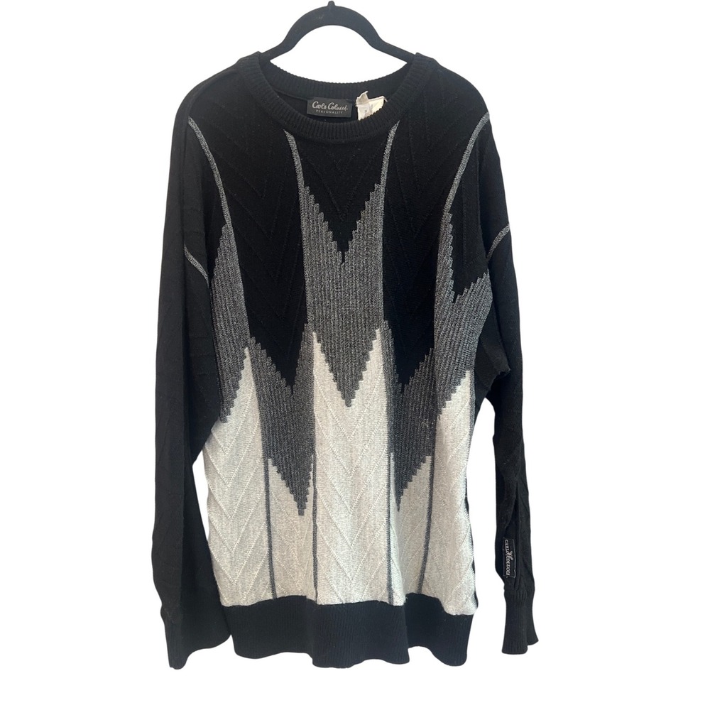 Carlo Colucci Vintage 80's Geometric‎ Pattern  Wool Sweater Black S Size 52
